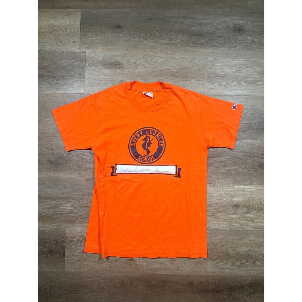 Vintage Champion T Shirt Mens M Orange Graphic Print School Short Sleeve 90s‎ - Picture 1 of 10